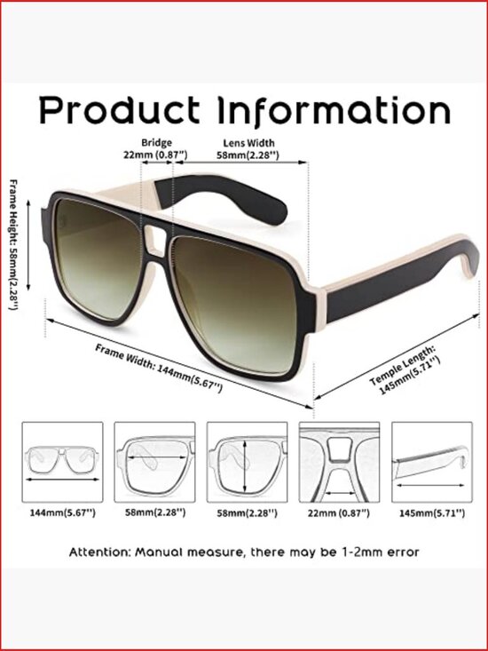 Retro 70s Oversized Pilot Square Frame Plastic Sunglasses UV400 Protection